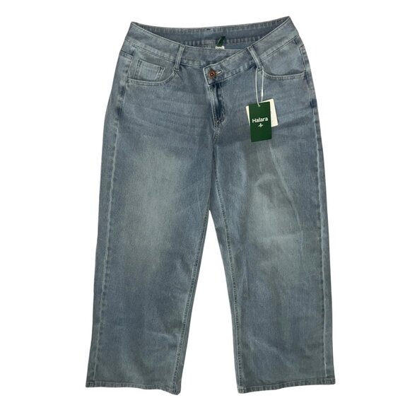 Halara Flex Asymmetric Low Rise Pockets Baggy Wide Leg Washed Casual Jeans Sz Sm - Picture 3 of 12